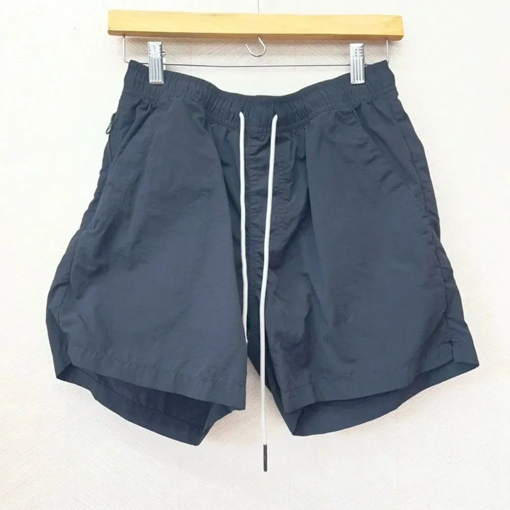 OAS Drawstring Waist Zipper Pocket Comfort Black Nylon Shorts Mens Size S